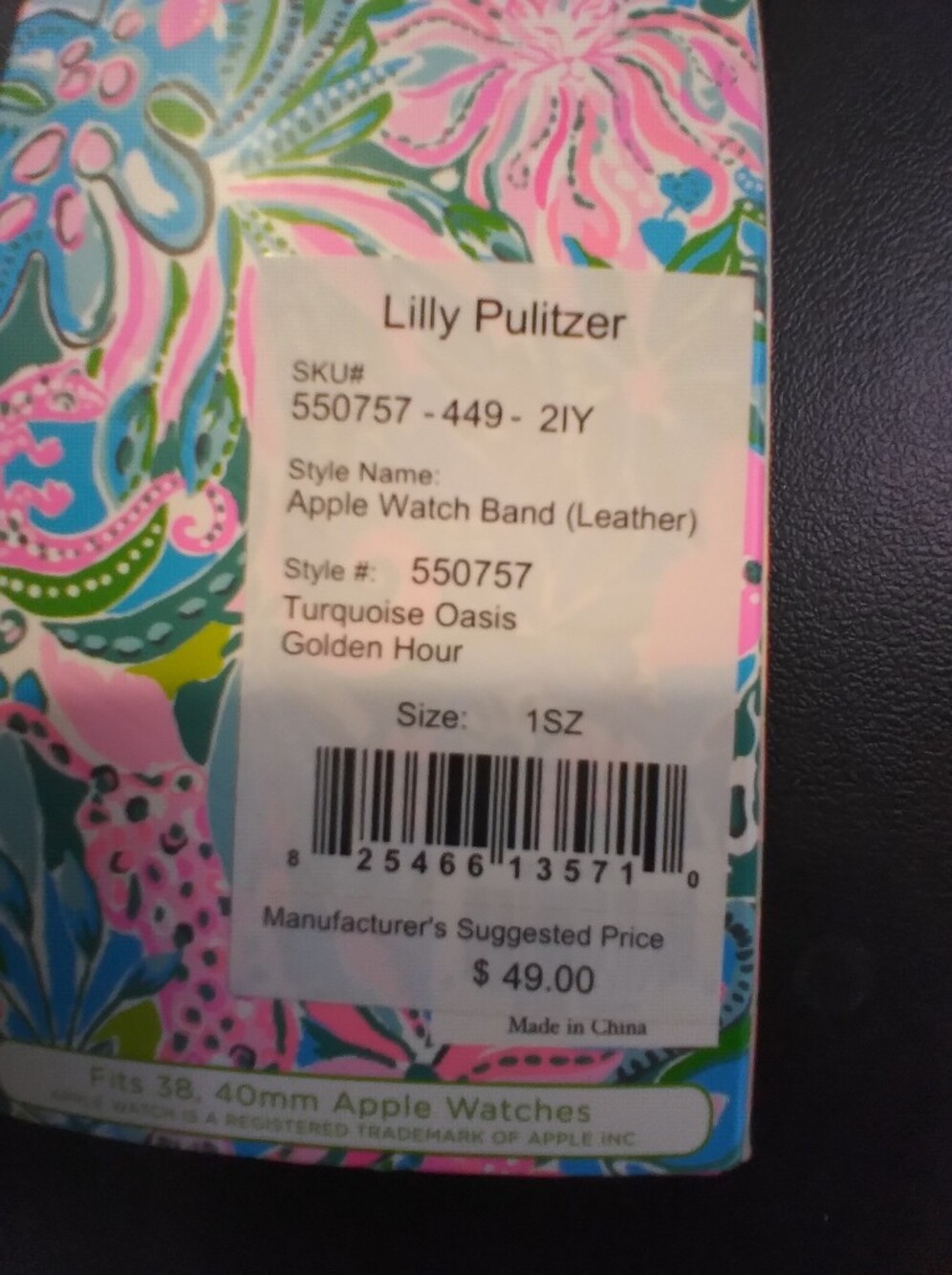 NWT Lilly Pulitzer Leather Apple Watch Band in Pink, Blue & Green Floral - Picture 2 of 5